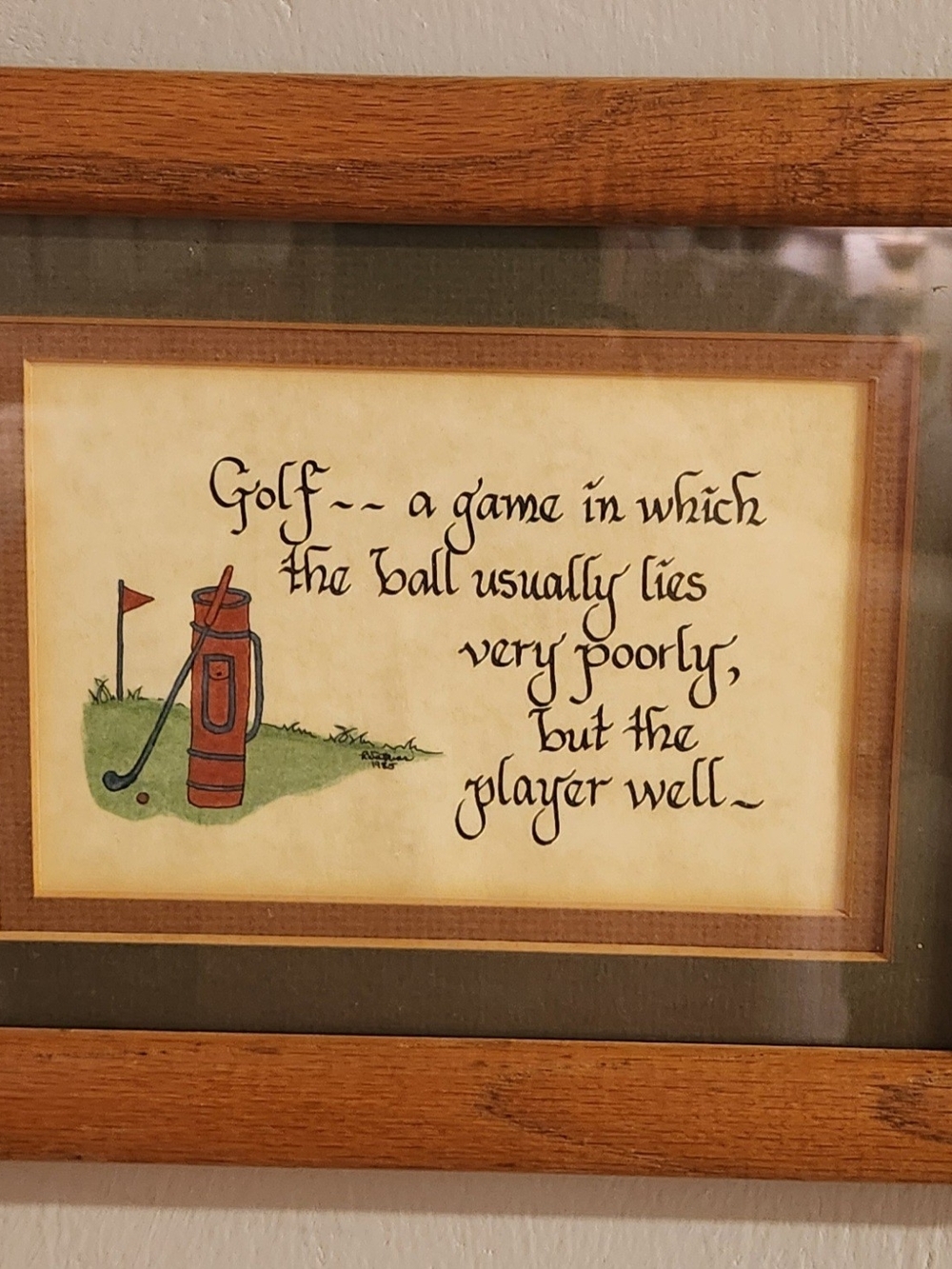 Vintage Homco Framed Golf Quote Wall Art – Humorous "The Player Lies Well" Print